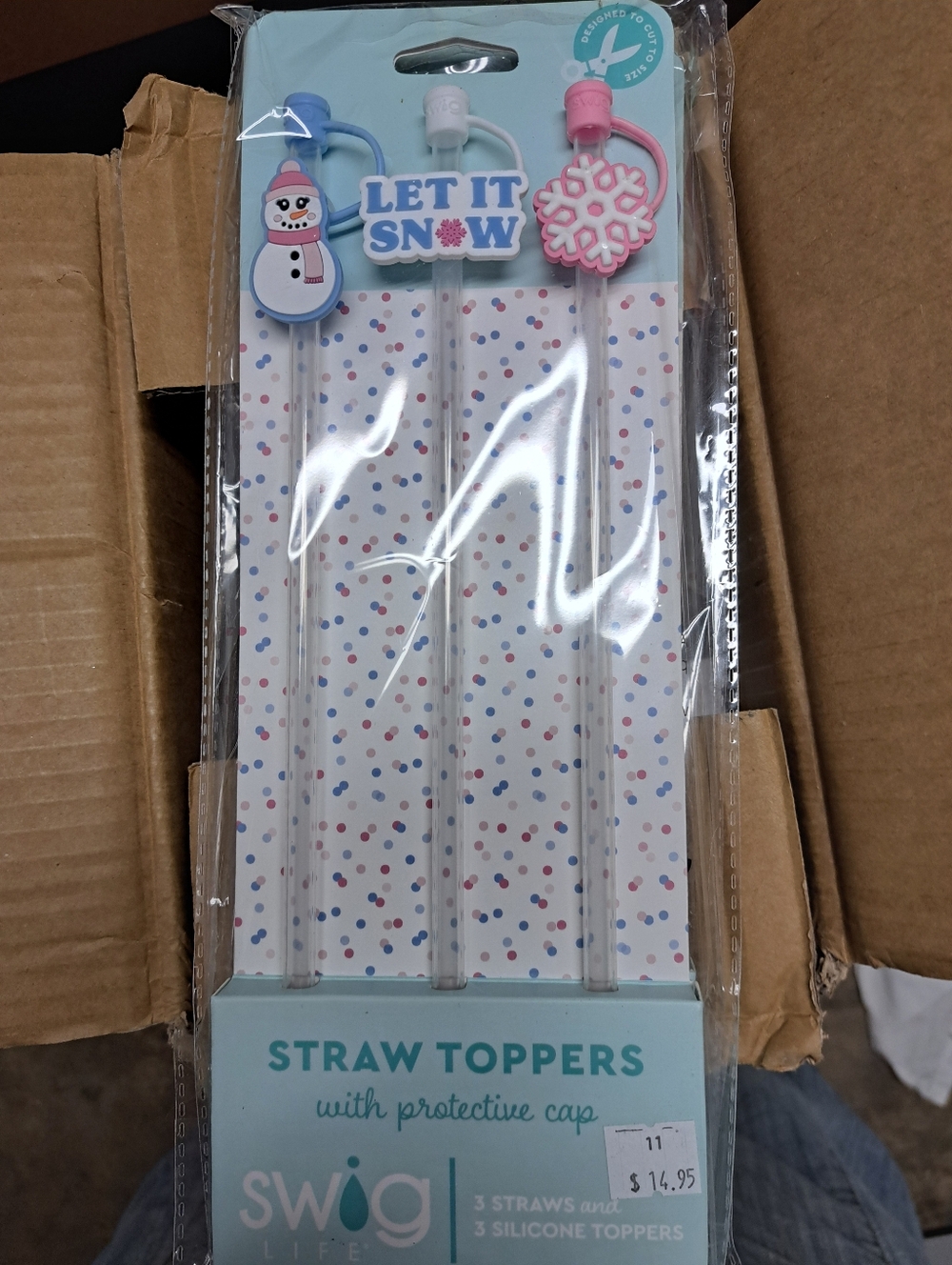 Swig Life 'Let It Snow' Blue & Pink Straw Toppers – 3 Pack